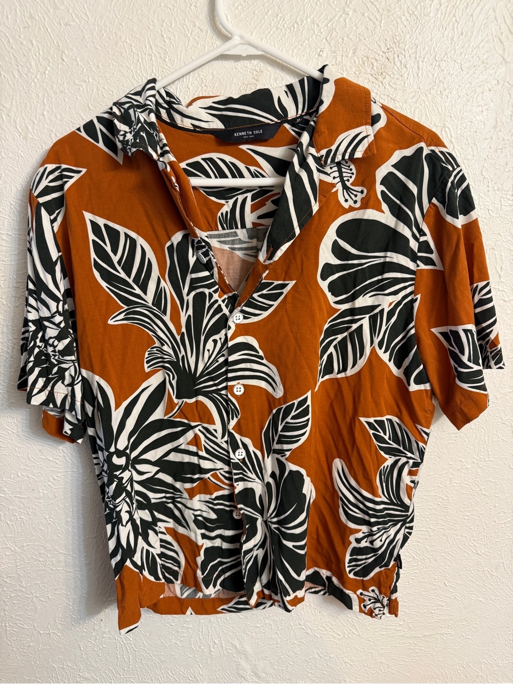 Kenneth Cole Burnt Orange Tropical Print Short Sleeve Shirt